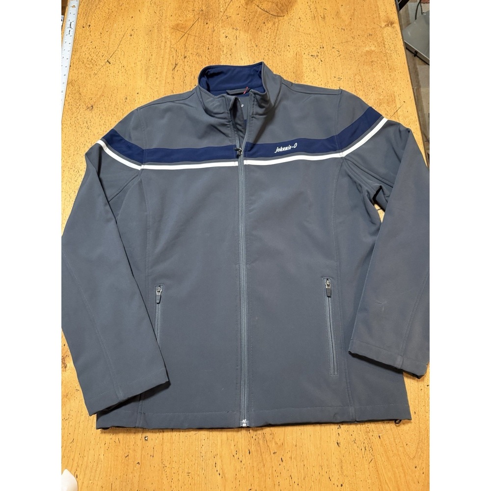 Johnnie O Jacket Mens L Gray Blue Striped Husk Windbreaker Golf Coat Performance